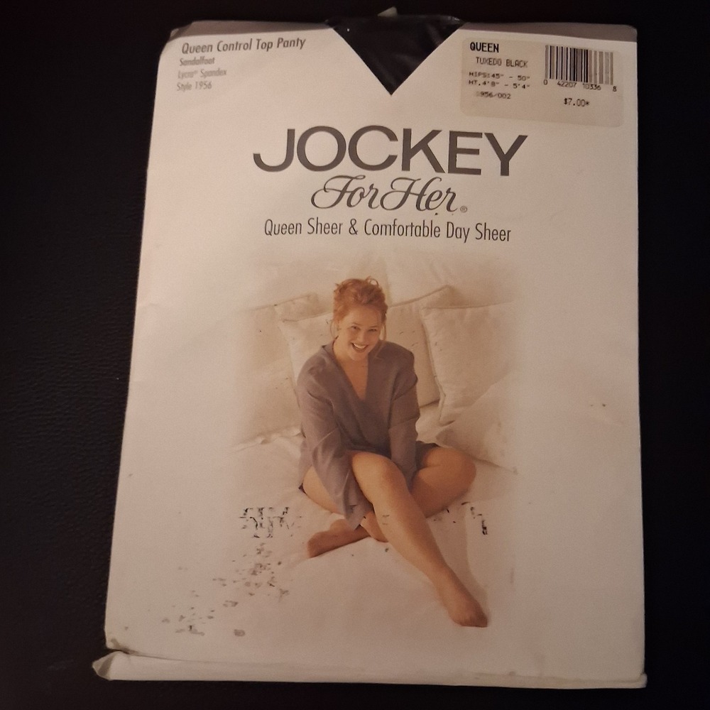 Vintage 90s NOS Jockey For Her Queen Control Top Pantyhose Tuxedo Black Queen‎ - Picture 2 of 4